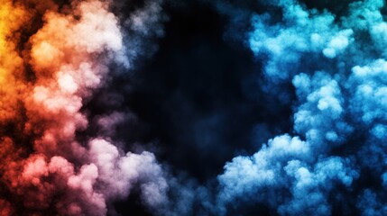 Poster - Colorful smoke cloud with gradient noise grain background texture in vibrant hues and patterns