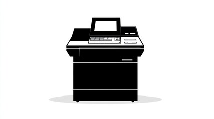 Poster - Retro office printer, monochrome design, white background, data processing