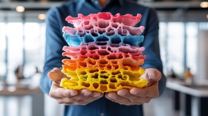 Poster - person holding a colorful object with detailed risograph printing in high fidelity image
