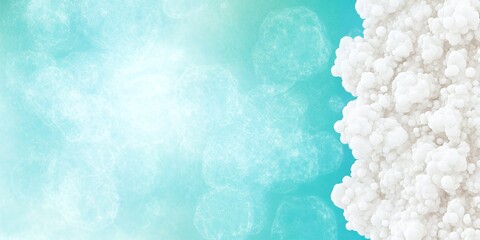 Poster - Abstract White Bubbles on Turquoise Background Peaceful Dreamy Design for Wellness or Spa