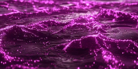 Poster - Abstract Purple Glowing Particle Waves Background Texture Digital Art