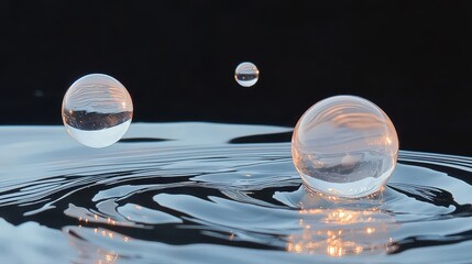 Poster - Water droplets creating ripples nature serene environment close-up view motion concept