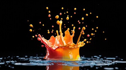 Poster - splash of orange and yellow liquid creating dynamic paint wallpaper background in high fidelity qual