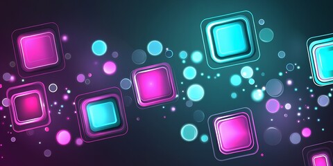 Poster - Abstract Background Neon Squares Glowing Circles Design Modern Technology