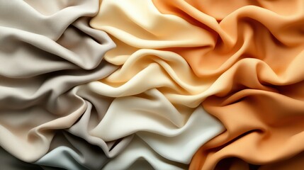 Poster - close up of white and orange fabric drape with soft flowing folds and texture detail in high fidelit