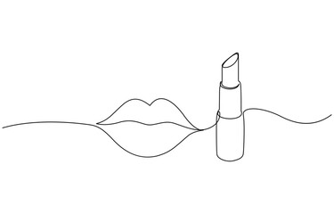 Aufkleber - Kissing day lips single line art, continuous one line drawing of Isolated, Lipstick vector one line continuous drawing illustration.