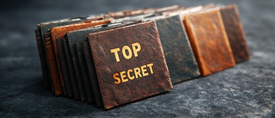 Poster - Book and folders labeled top secret arranged on a desk in a high fidelity image