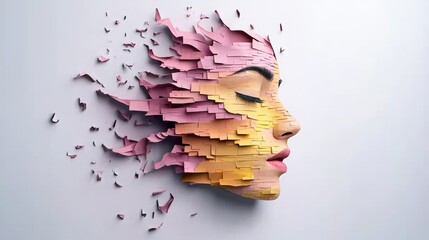 Poster - Abstract collage of a womans face created using sticky paper and generative ai modern art concept