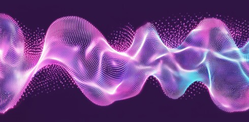 Poster - Vibrant Abstract Wave Pattern with Dynamic Flow and Particle Effects in Vivid Pink and Blue Hues