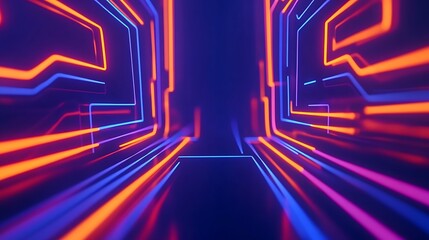 Fototapete - Abstract neon lines forming a futuristic tunnel.