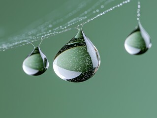 Poster - Nature close-up water droplets on leaf botanical serene green background