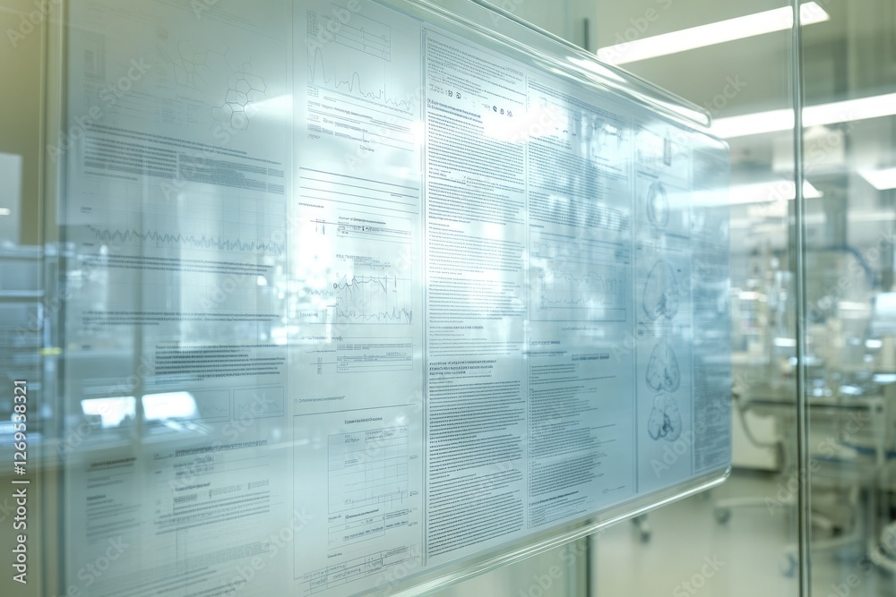 Medical Chart Screen Example Medical charts displayed on a glass panel showing brain scans ...