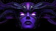 © Edi Purnomo - Glowing purple cyborg woman face, intricate metallic design.