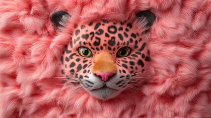 Poster - Pink fur coat with leopard print texture on a soft furry surface for fashion and design backgrounds