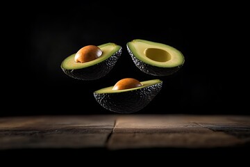 Wall Mural - Fresh Avocado Slices Floating in the Air