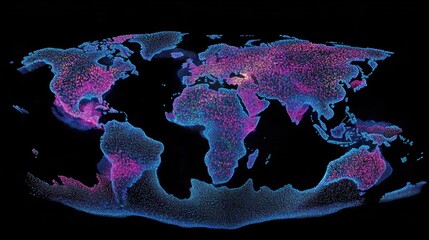 Poster - An abstract world map with pink and blue coloration