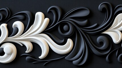 Poster - black and white seamless pattern with wavy swirls and brush stroke design for wallpaper or backgroun