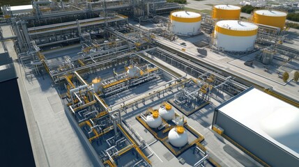 Poster - Aerial View of Industrial Refinery Complex with Storage Tanks