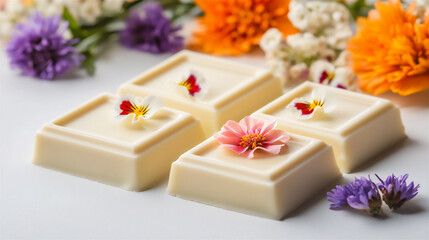 Canvas Print -  nature-inspired white chocolate bars with edible flowers