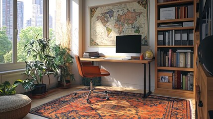 Aufkleber - Comfortable and stylish home office features natural light and decor