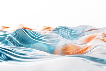 Wall Mural - Abstract 3D rendering of flowing, turquoise and orange waves creating a mesmerizing landscape.