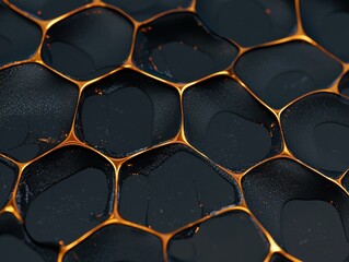 Poster - Exploring honeycomb structures in black and gold abstract macro artistic perspective modern design