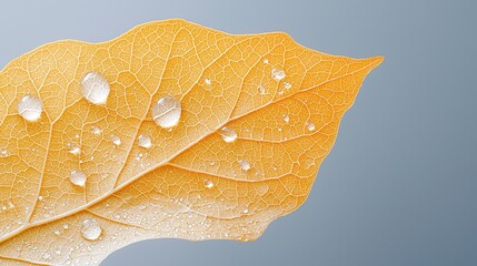 Poster - Captivating close-up of water droplets on an orange leaf nature macro calm environment detailed view