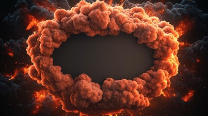 Poster - Circular fire frame with black background and vintage comic book explosion design in high fidelity resolution