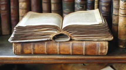Poster - A large open antique book rests on another aged book