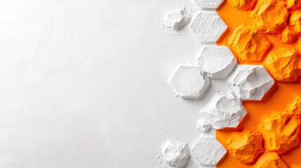 Poster - White wall with orange paint and textured spray paint stains in yellow and orange hues on background