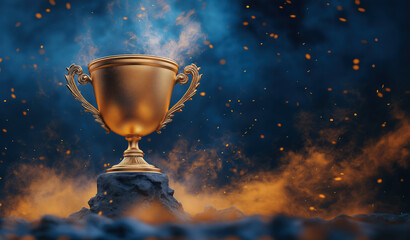Wall Mural - golden trophy of victory with a dramatic background