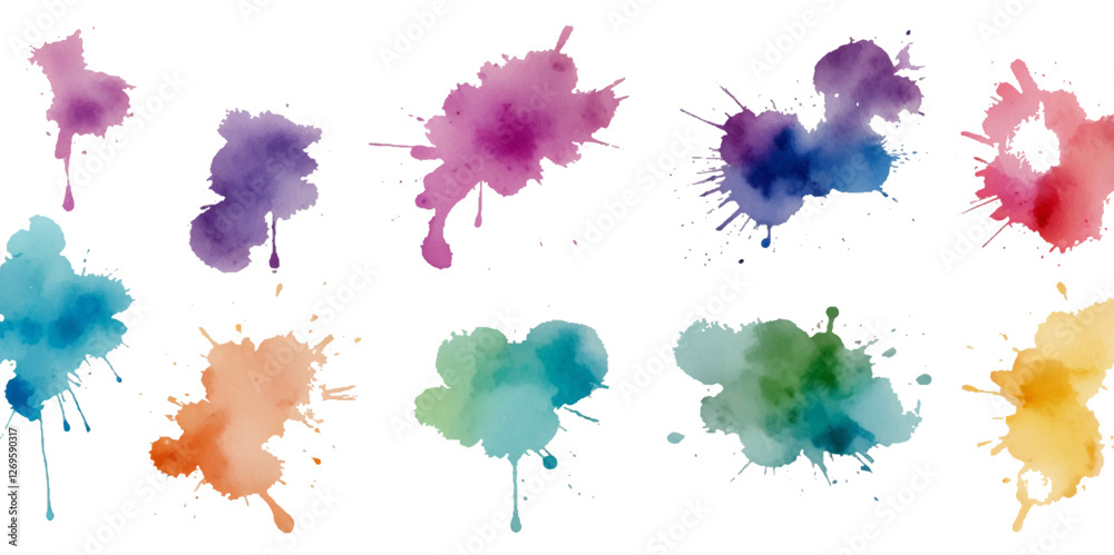 Set of colorful abstract watercolor splash brush strokes vector ...