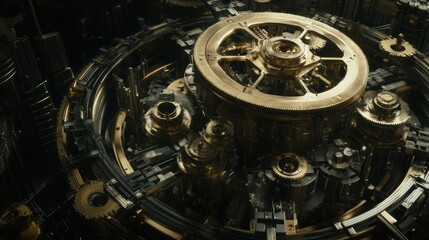 Poster - Intricate Gold and Black Mechanical Gear System