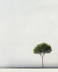 Canvas Print - Solitary tree against a minimalist white wall.