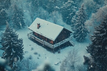 Wall Mural - Snowy Forest Cabin