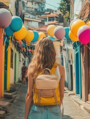 Sticker - Woman on street with backpack