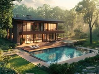 Wall Mural - House with swimming pool