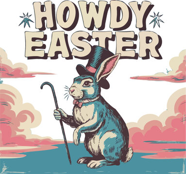 Howdy Easter Retro vintage vector T-shirt Design