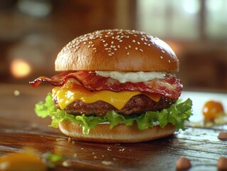 Wall Mural - Hamburger with Bacon and Cheese