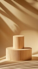 Poster - Two round wooden cylinders, one stacked above the other, rest on a smooth surface