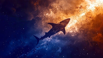 Aufkleber - Cosmic Shark Gliding Through the Stellar Expanse, Igniting the Night With Deep Space Energy