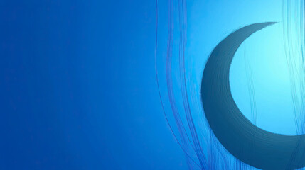 Poster - Soft Glow of a Crescent Moon in Deep Blue Serenity Welcoming Ramadan With Minimalism
