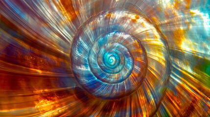 Poster - Floating Nautilus Shell Cradles a Swirling Galaxy in Cosmic Dance of Light and Color