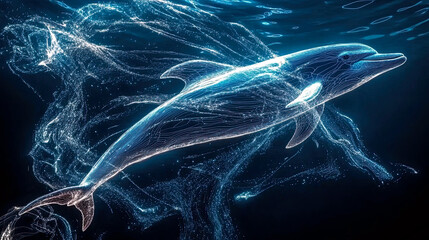 Aufkleber - Glowing Dolphin Explores a Mystical Wormhole With Shimmering Energy Trails in a Sci-Fi World
