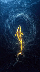 Poster - Glowing Dolphin Dives Into Swirling Wormhole, Creating a Vibrant Energy Trail in the Cosmos