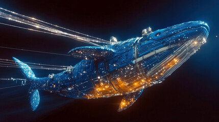 Poster - Majestic Celestial Whale Gliding Through the Cosmos, Illuminating the Darkness With Stardust Trail