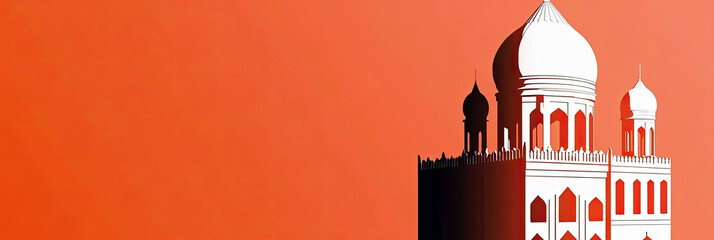 Aufkleber - Serene Silhouette of a Mosque Against a Warm Gradient Sunset Reflecting Tranquility in Minimalism
