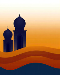 Poster - Elegant Mosque Silhouette Against a Serene Sunset, Reflecting Spirituality and Minimalism