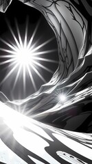Poster - Dynamic black and white wave pattern with radiant light effects in abstract design. Generative AI