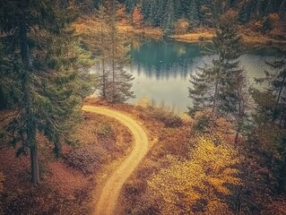 Wall Mural - Dirt Road Through Forest Next to Lake